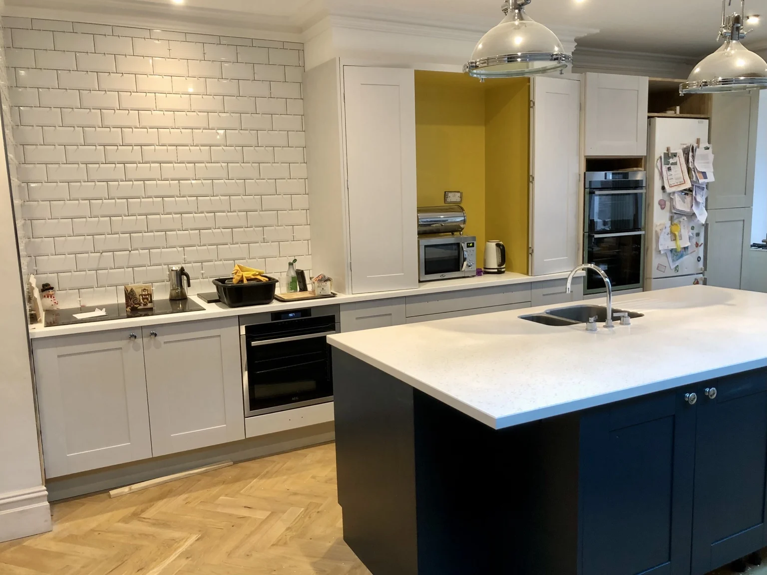 Finished hand-built solid oak kitchen at Selworthy Road